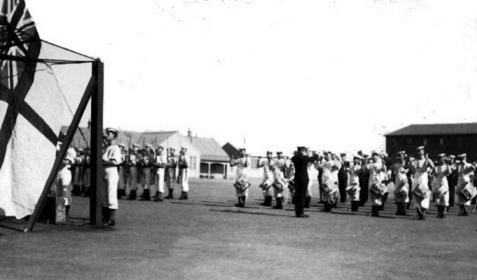 1938 - THE BAND AND GUARD AT COLOURS.jpg