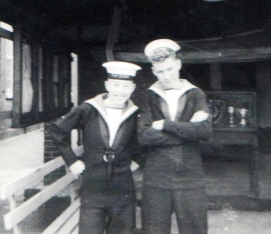 1959, 14TH JULY - MICHAEL CURWEN AND GEORGE (ABU) BARKER, 24 RECR., COLLINGWOOD, 42 MESS, 45 CLASS.jpg
