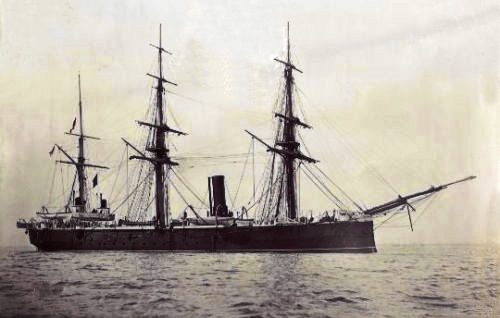 1881-1904 - HMS CORDELIA WHOSE LOWER FOREMAST IS NOW THE LOWER MAST AT HMS GANGES, SEE NOTE BELOW.jpg