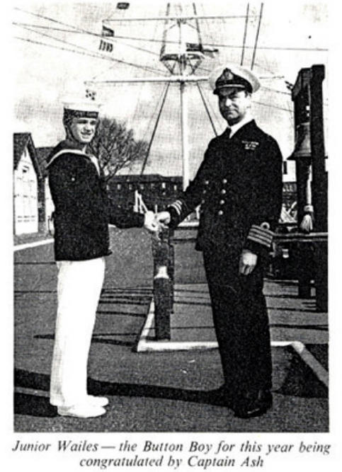 1973 - JNR. PETER WAILES BEING CONGRATULATED BY CAPT. ASH..jpg