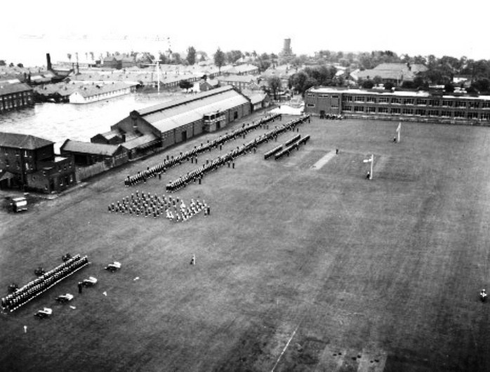 1950 - DICKIE DOYLE, AN AERIAL VIEW OF THE K.B.R. ON THE UPPER PLAYING FIELD.jpg