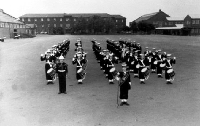 UNDATED - DICKIE DOYLE, POST WAR II, THE BAND PRACTISING ON THE PARADE GROUND.jpg