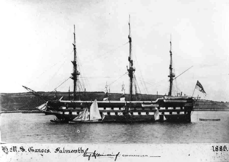 1886 - KEITH MORRIS, HMS GANGES AT FALMOUTH IN 1886.jpg