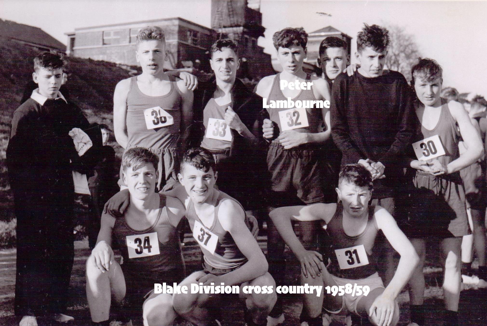 1958-59 - PETER FLOGGER LAMBOURNE, 16 RECR., BLAKE, 4 MESS, 15 CLASS, CROSS COUNTRY TEAM, N.