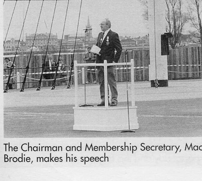 1989, 22ND APRIL - DICKIE DOYLE, DEDICATION OF THE MAST, MAC McBRODIE MAKING A SPEECH AFTER THE PARADE.JPG