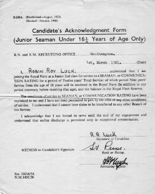 1961, 1ST MARCH - ROY LUCK, ACKNOWLEDGEMENT FORM.jpg