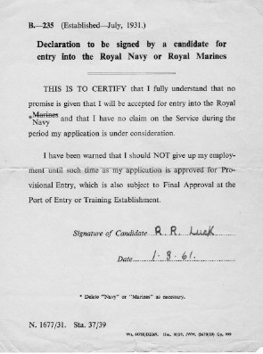 1961, 1ST MARCH - ROY LUCK, JOINING DECLARATION FORM.jpg