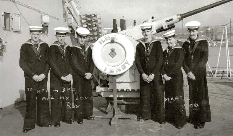 1966 - TAFF DAVIES, SEA TRAINING, HMS TENBY, LEFT FRED DRAYTON, 4TH FROM LEFT TAFF DAVIES.jpg