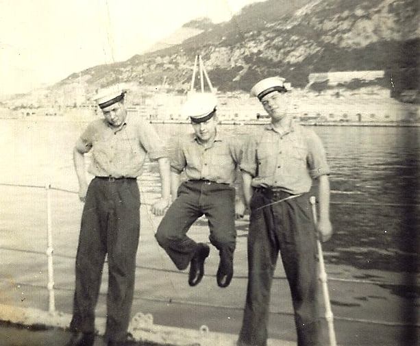 1963, 30TH APRIL - JOHN CORDINER, 58 RECR., ANSON, 19 MESS, 143 CLASS, SEA TRAINIING ON VENUS, GIB., MYSELF, SMITH, WATTS.