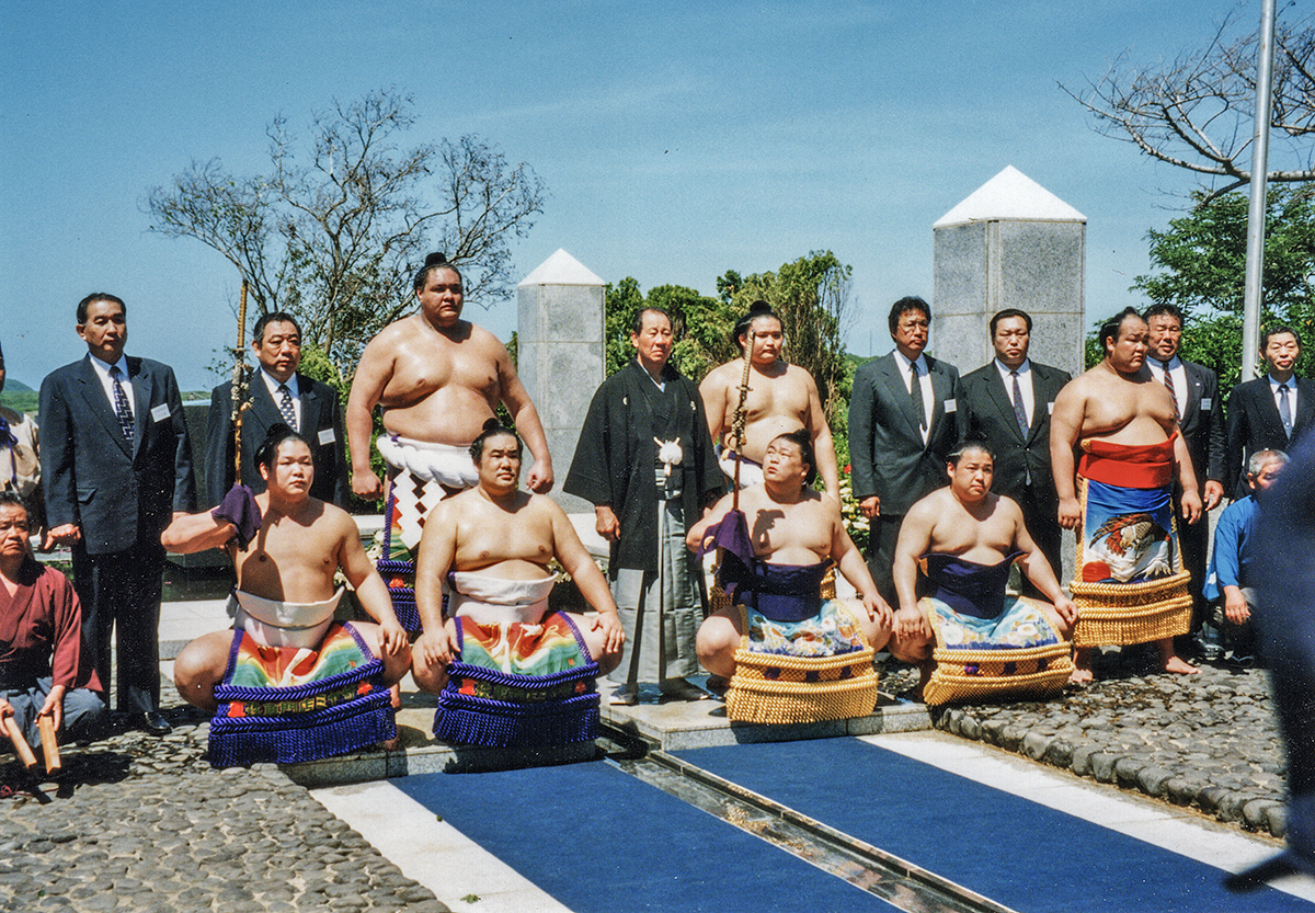 Sumo wrestlers visiting Iwo Jima