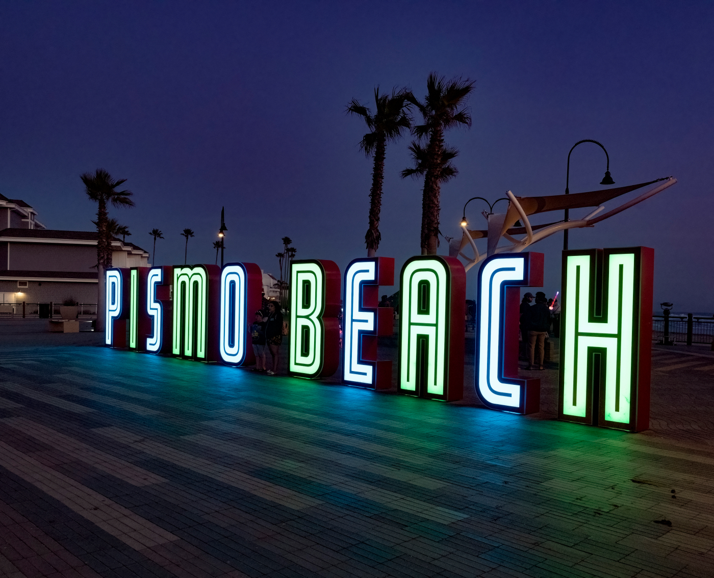 The promenade at Pismo after dark.