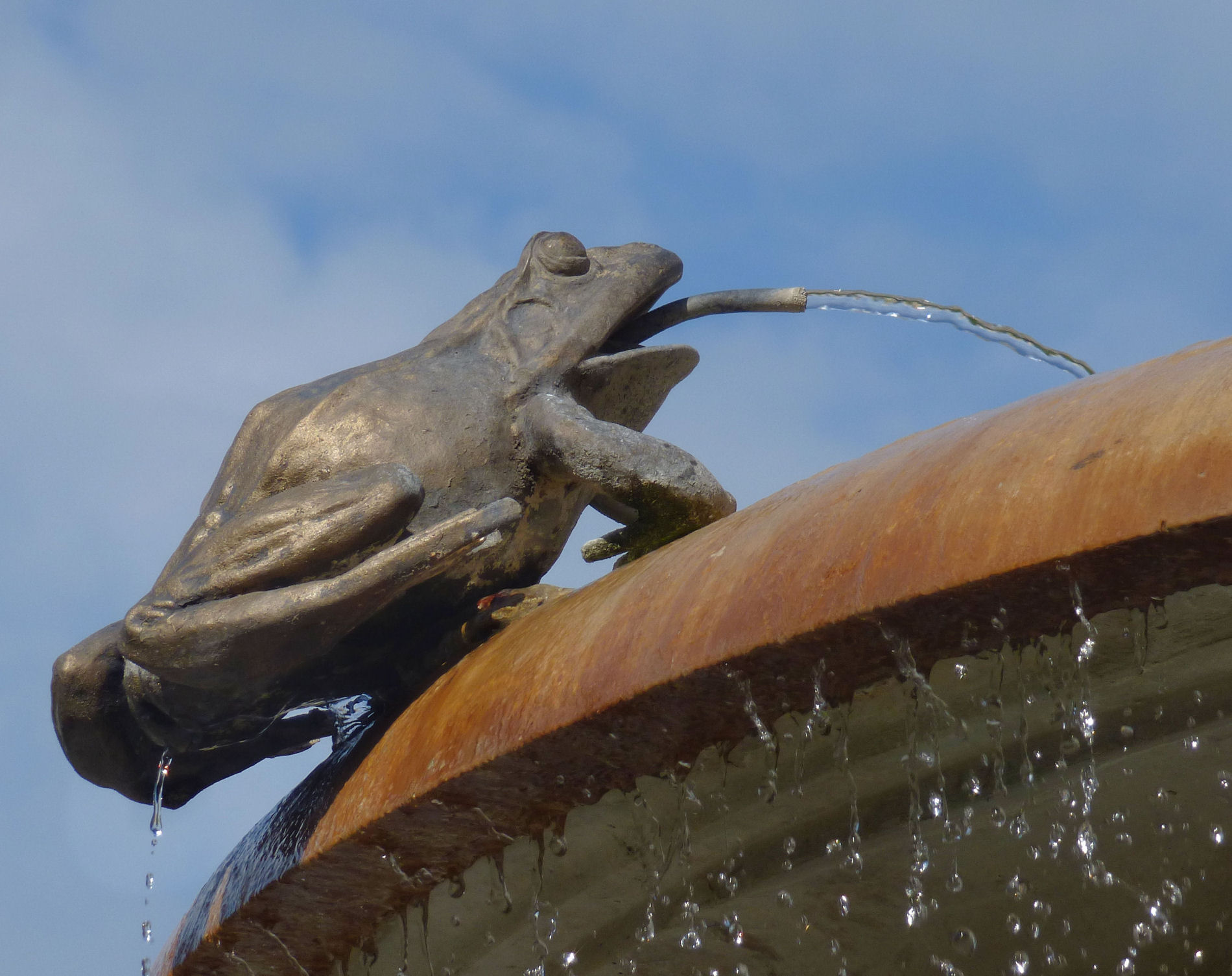 Frog spout Ganymede Fountain outside Slovak National Theatre
