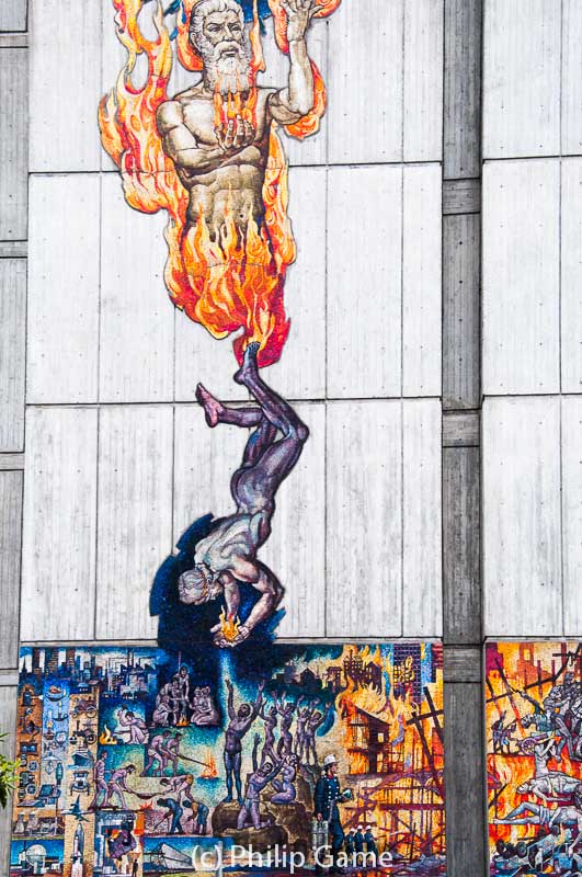 Street art from an earlier time: mosaic mural at fire service HQ, Melbourne
