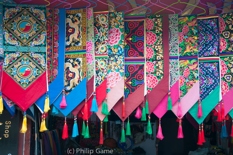 Decorative banners for sale in Shuhe, outside Lijiang