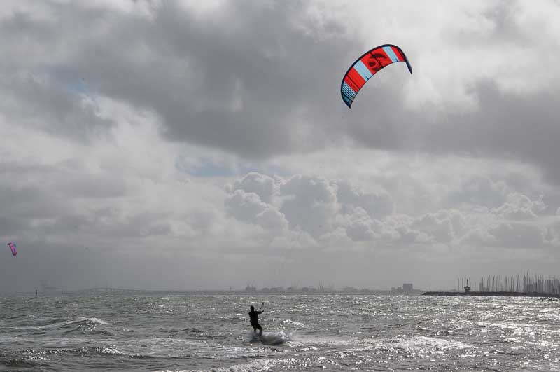 Kite surfing on Port Phillip Bay, Melbourne, Australia
