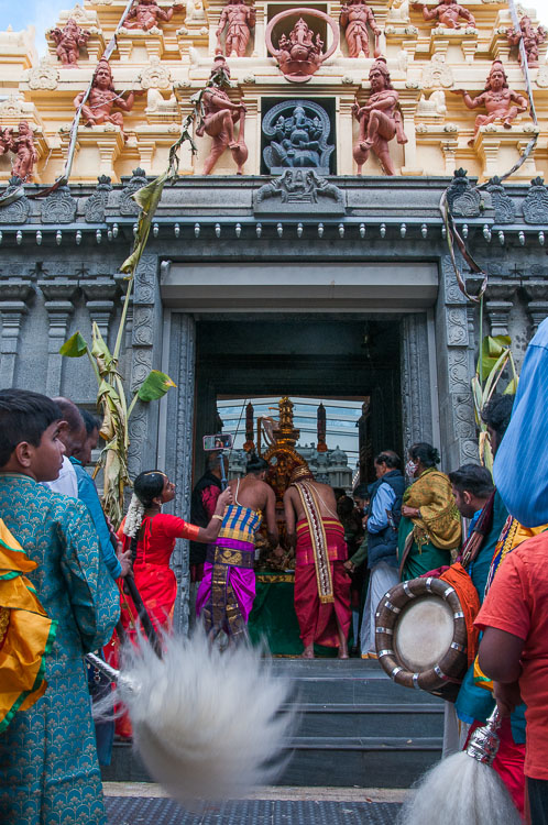 The deity is about to pass through the front door of the temple...