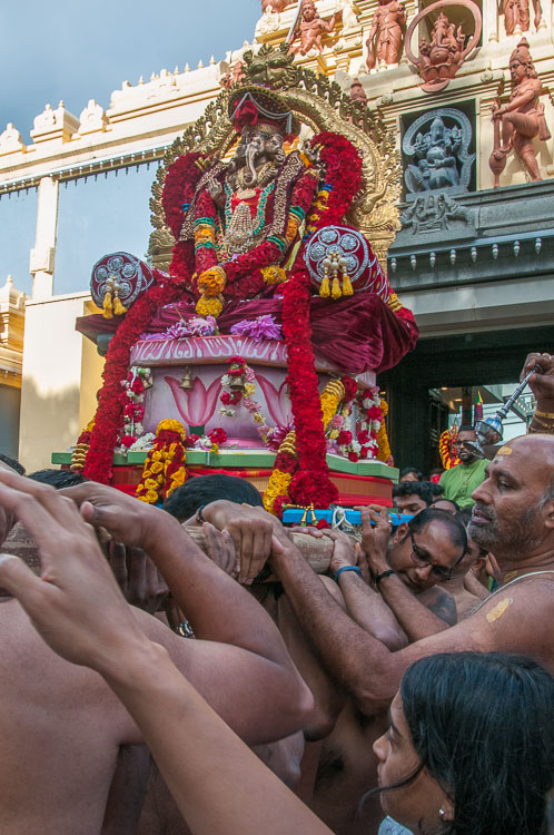 Now the deity will be carried to the 'chariot' waiting outside the temple