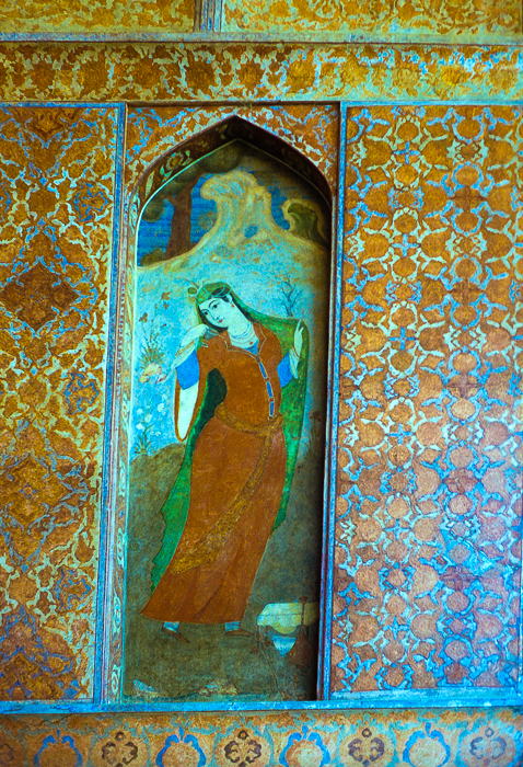 Mural inside the 17th century Ali Qapu Palace, Isfahan, Iran