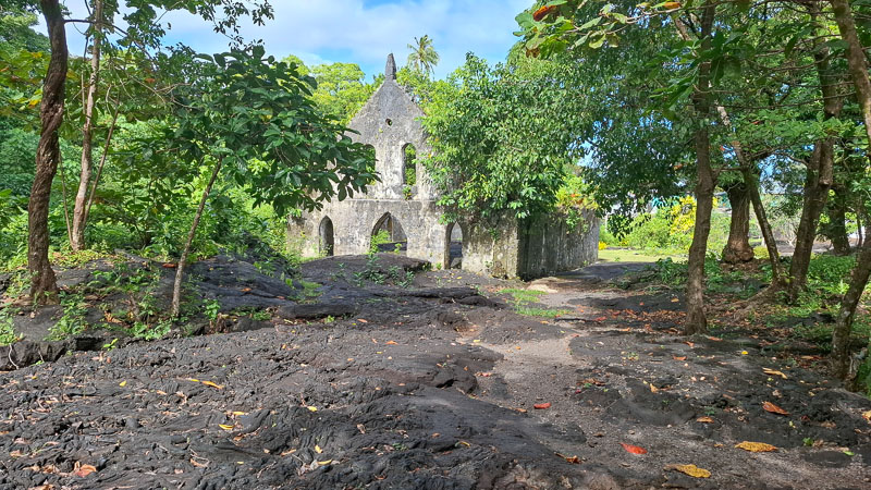 Ruined church on Savai'i, engulfed by a lava flow in 1906