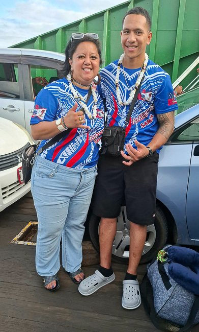 Fellow ferry passengers, an expat Samoan couple...funny and generous to a fault.