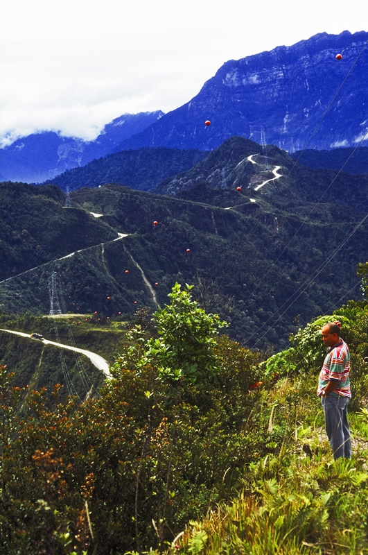 Mine highway climbs steeply from the coast up to the mine