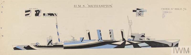 Dazzle design by Jan Gordon for HMS Southampton [Starboard]. IWM.