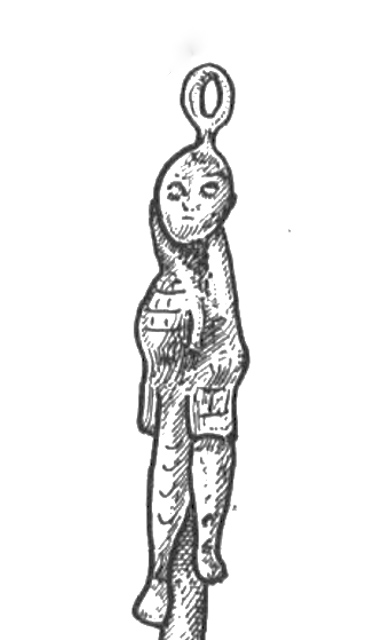 Drawing of rare figural amulet in Sedov (1982)