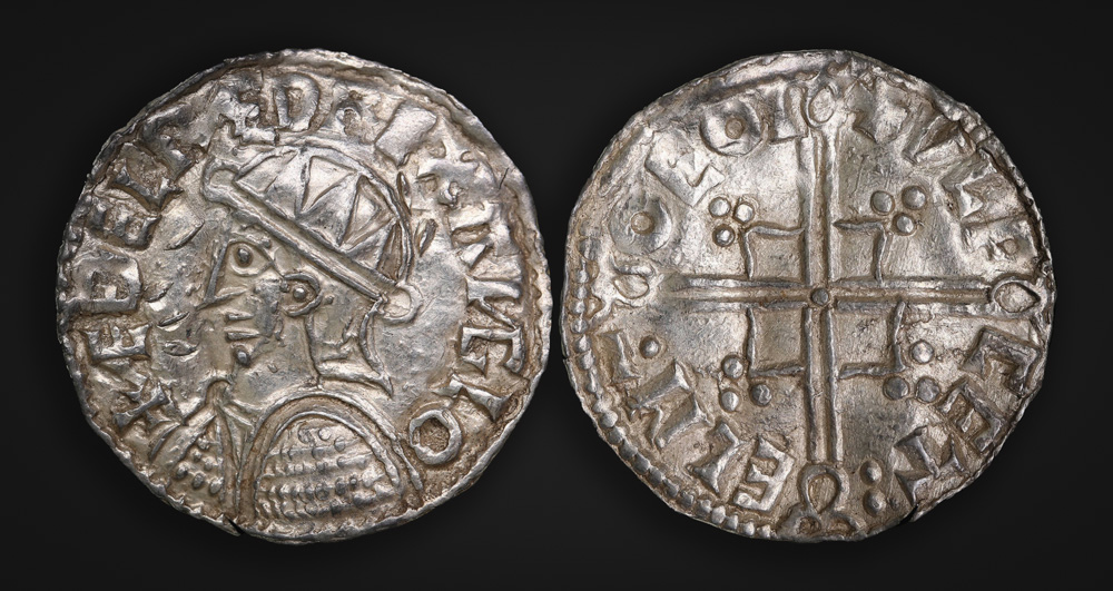 Obv: +ĐELRD REX ANGLO ; Rev: +VLF CET: ELM- OEOI ; Moneyer: Ulfcetel, York