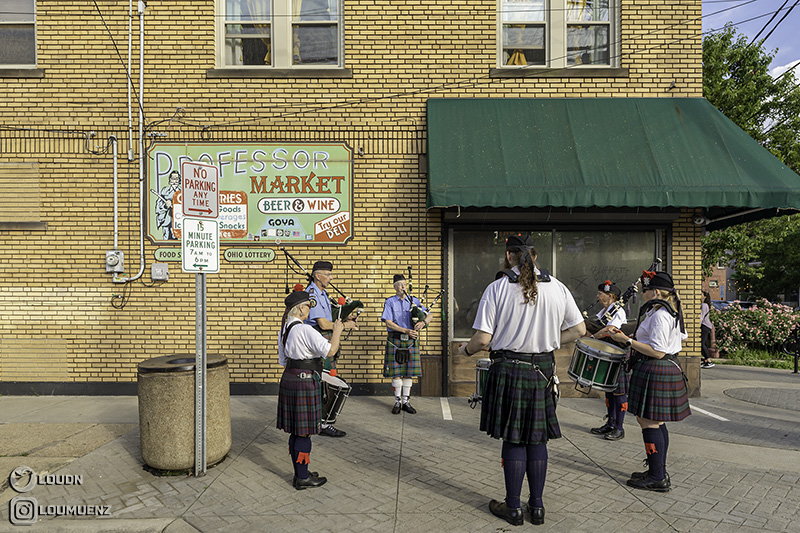 Bagpipes on Literary Ave.