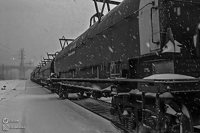 snowstorm at the rail yard