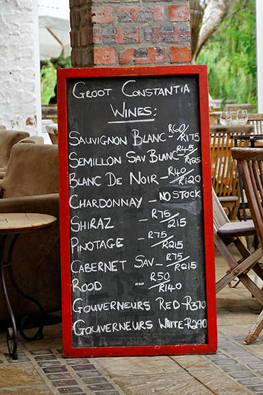 The wine list at Simons Restaurant, Groot Constantia
