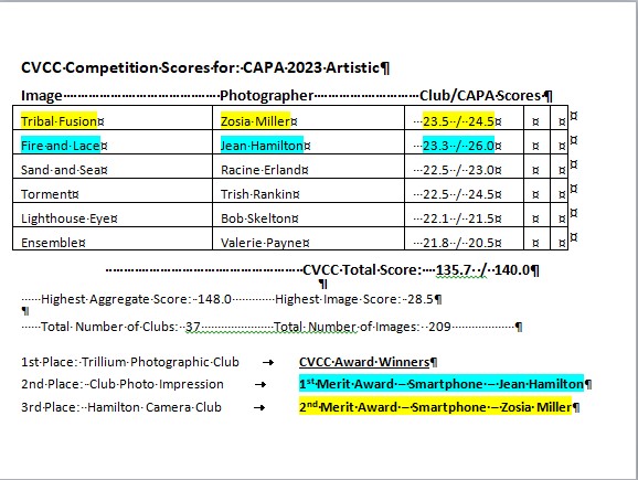 Summary of CAPA & CVCC Image Scores