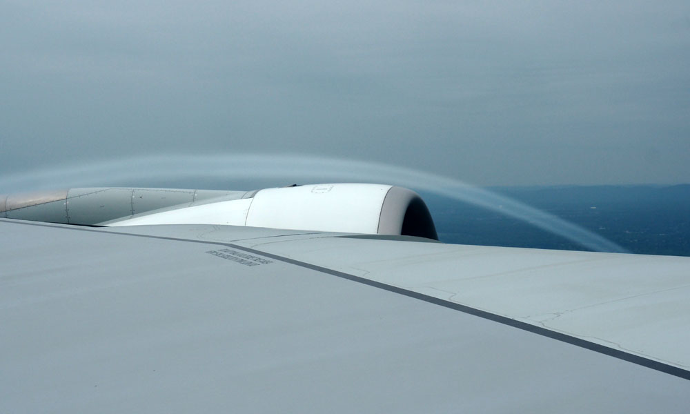 A vortex of air flow over the wing