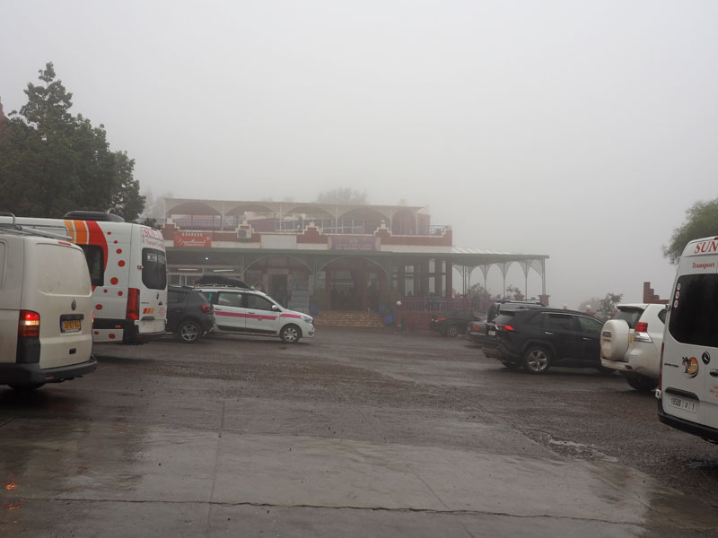 Arrival at a rest area through the pouring rain