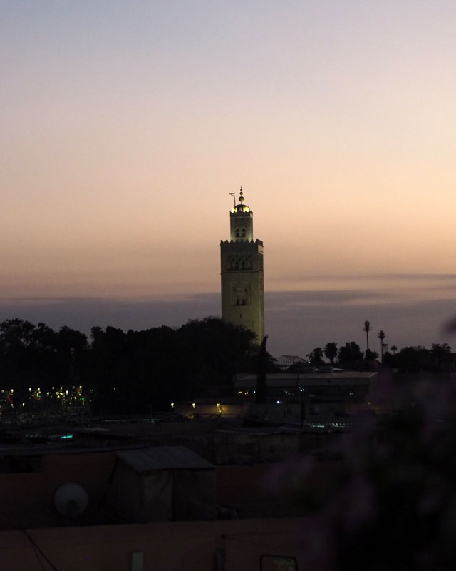 The minaret of Koutoubia Mosque for Jemma El-fna square