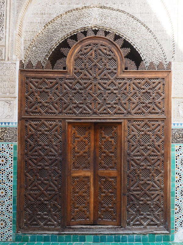Entrance door to the Al-Attarine Madrasa in the medina in Fes