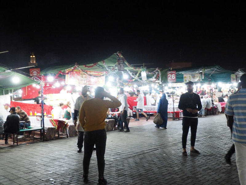 Food stalls opened up in Jemma el Fna Square in the night