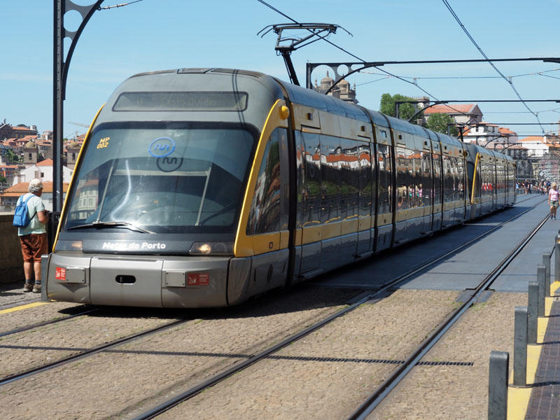 Metro train on the Ponte Dom Luis 1 in Porto