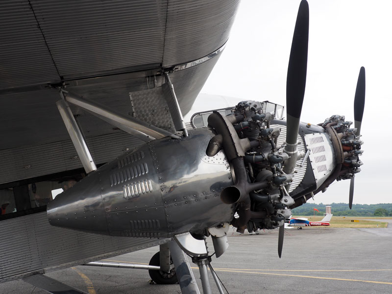 Two fo the three engines on the Ford trimotor aircraft
