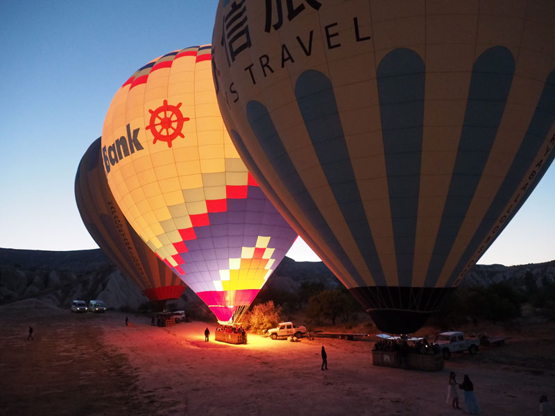 Before sunrise - blowing hot air into the balloon