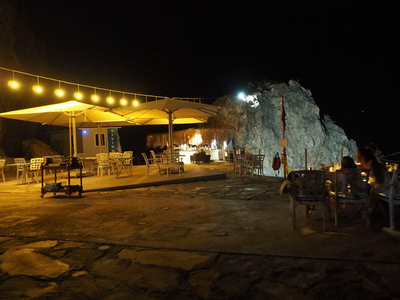 Hotel bar at bottom of the cliff beside the Mediterranean Ocean