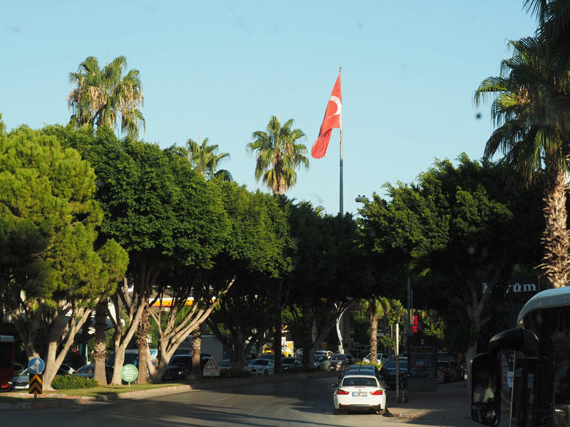 The Turkish flag on a street in Antalya