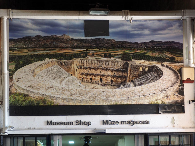 Sign for the gift shop at Aspendos Theater