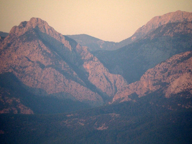 Early morning light on mountains across the bay