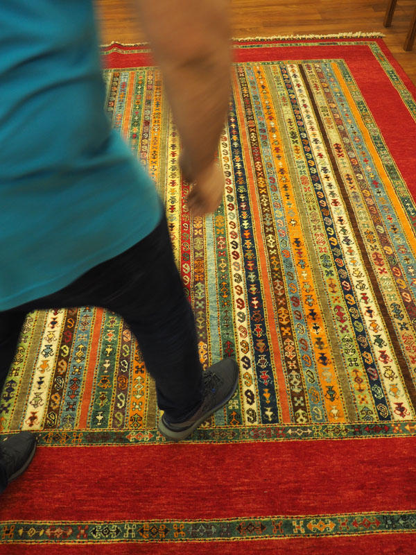 During demonstration of the properties of the carpets