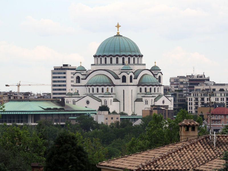 Church of St. Sava in the distance