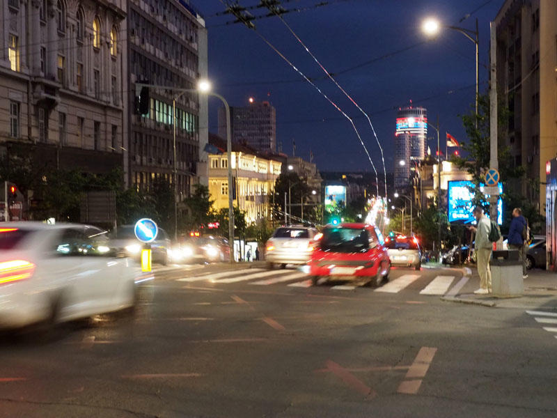 Busy Belgrade Street at night