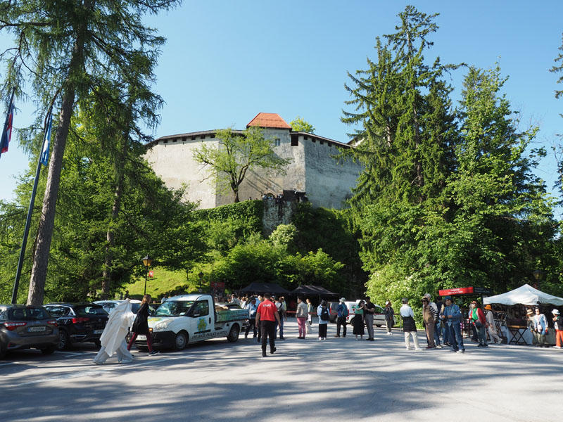 The parking lot for Bled Castle