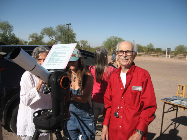 Bill Dellinges hosting said visitors at his solar telescope