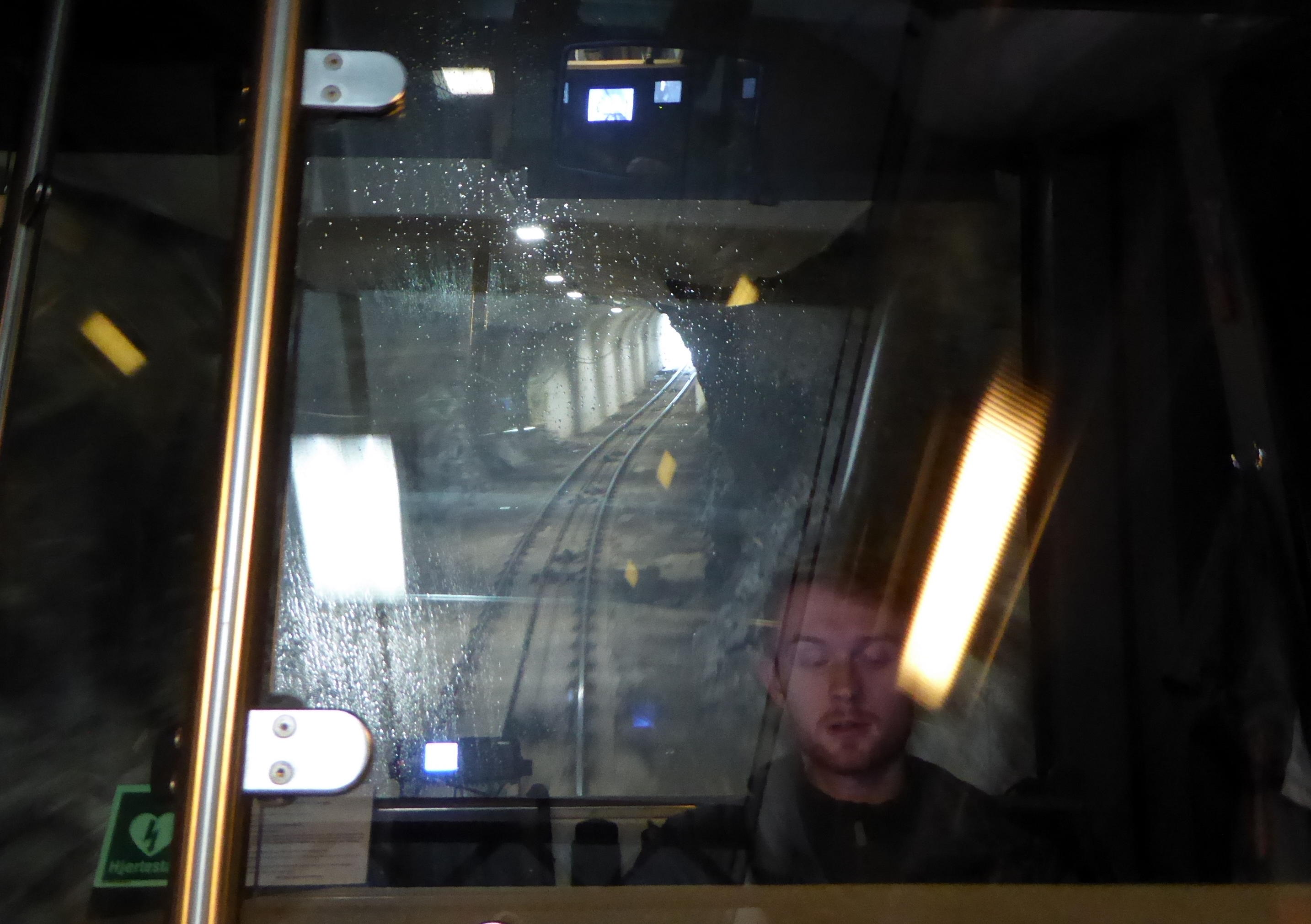 Going down the Floibanen funicular in Bergen, Norway